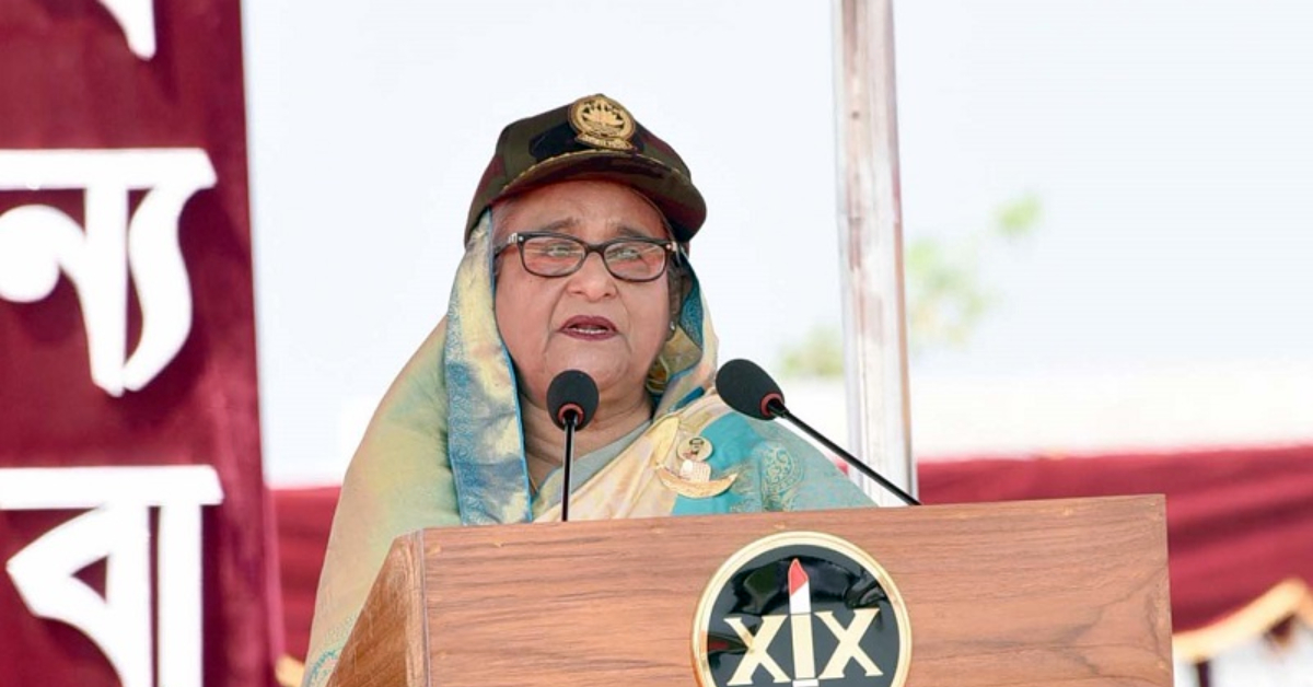 সেনানিবাস উদ্বোধনী অনুষ্ঠানে বক্তব্য দিচ্ছেন প্রধানমন্ত্রী। ছবি- বাসস