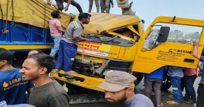 ফুলবাড়ীতে ট্রাক ও কাভার্ড ভ্যানের মুখোমুখি সং*ঘর্ষে আহত তিন