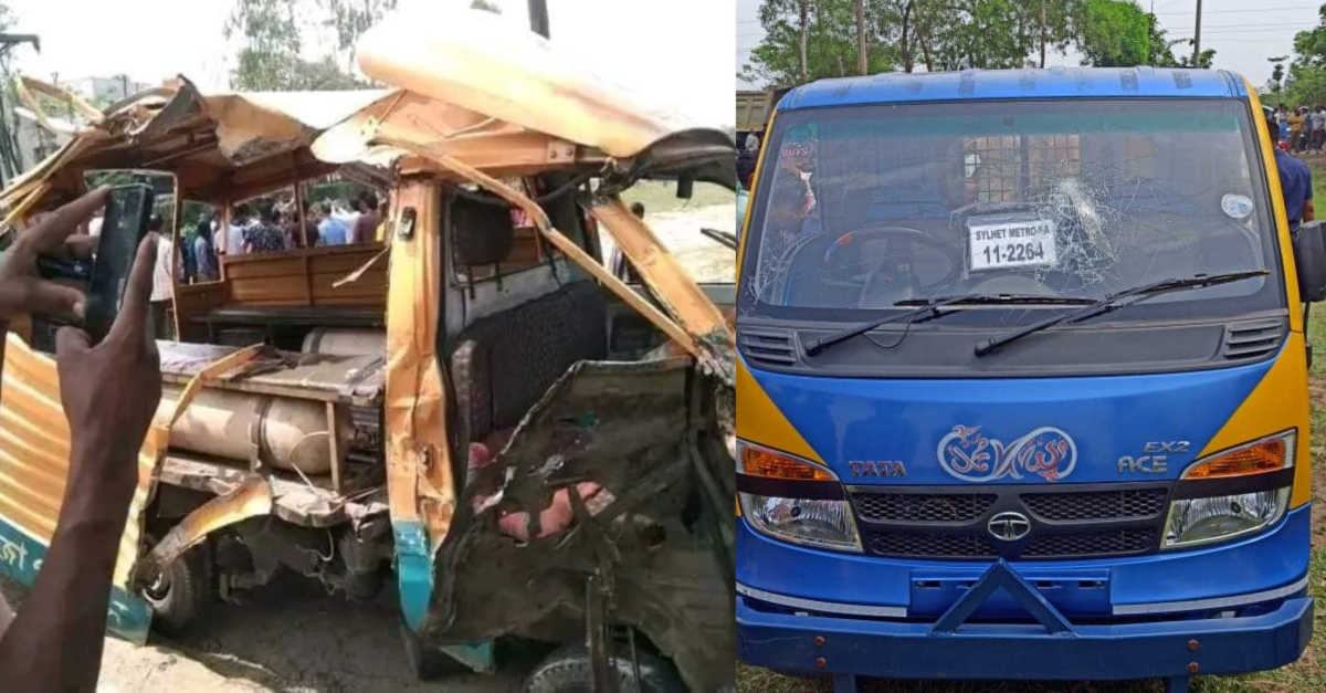 দুর্ঘটনা কবলিত পিকআপ ভ্যান ও লেগুনা গাড়ি। ছবি- আই নিউজ