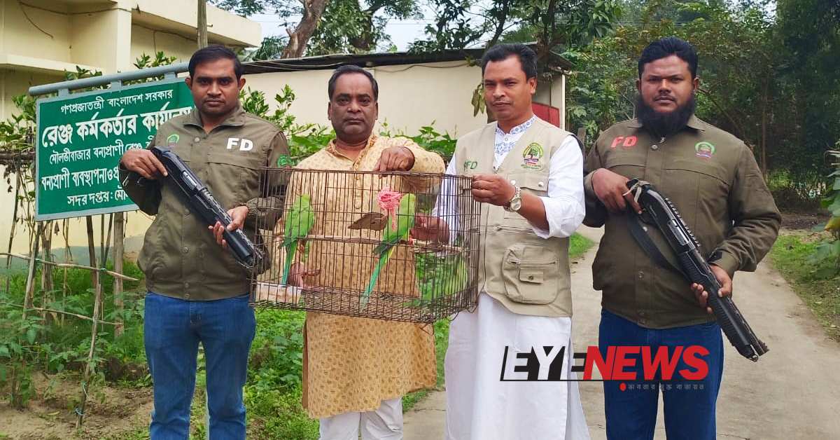 উদ্ধারের পর খাঁচা থেকে মুক্ত করা হচ্ছে টিয়া পাখি। ছবি- আই নিউজ